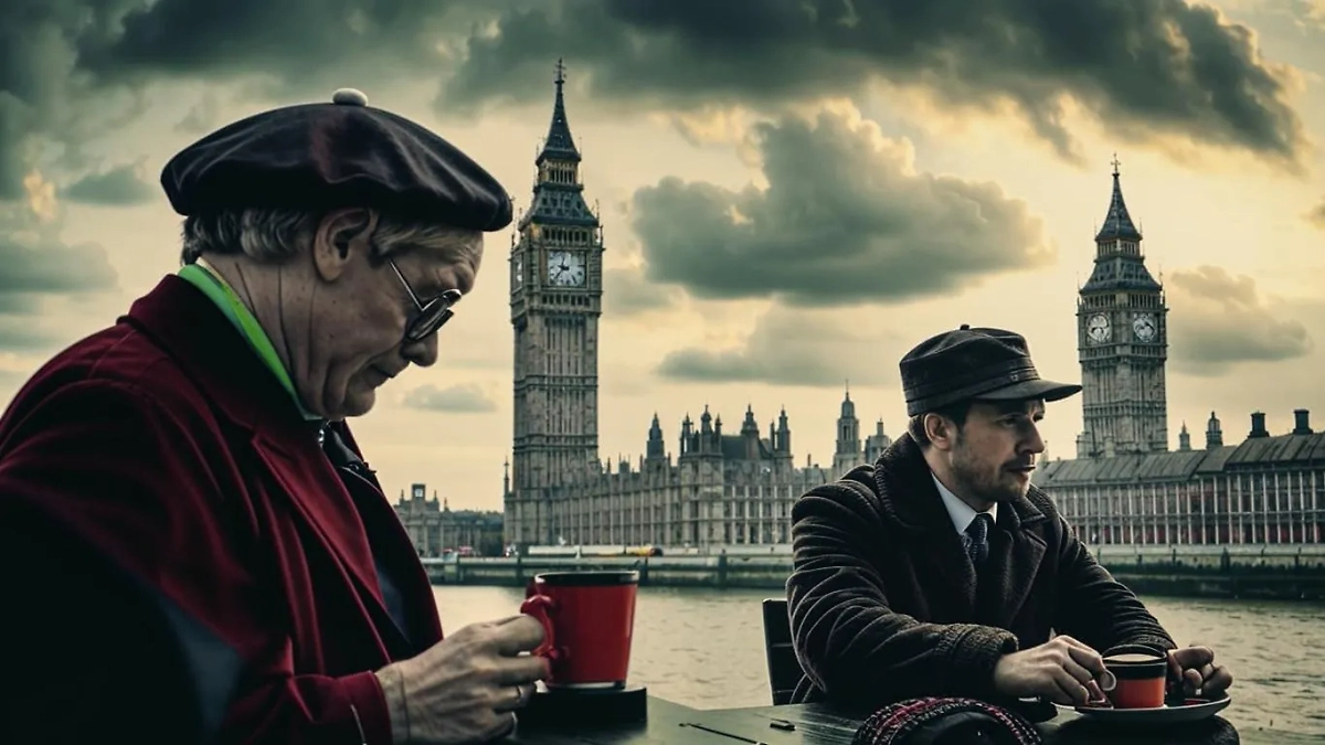 Грустные англичане пьют чай на фоне Биг-Бена. Обложка © Kandinsky 3.1 / Life.ru
