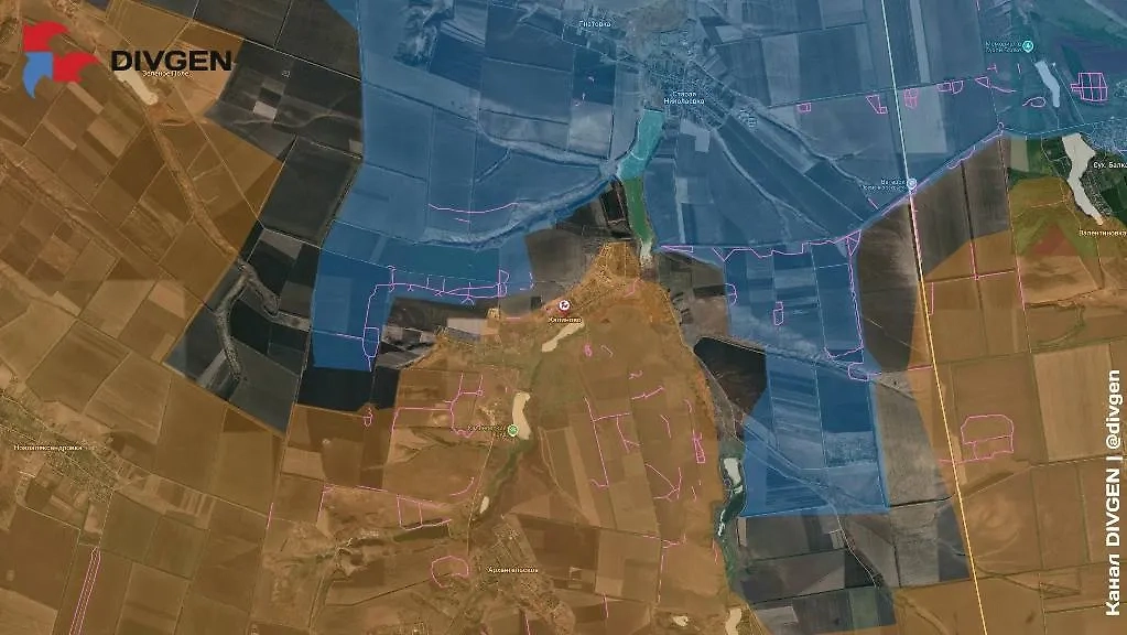 Карта СВО на 17 апреля 2025 года. Российские военные освободили населённый пункт Калиново в ДНР. Фото © Telegram / DIVGEN 🚩 Карта СВО