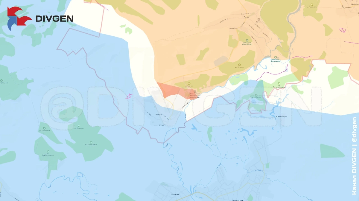 Карта СВО на 19 апреля 2025 года. Курская область, ВС РФ продвигаются к Горнали. Фото © Telegram / DIVGEN 🚩 Карта СВО
