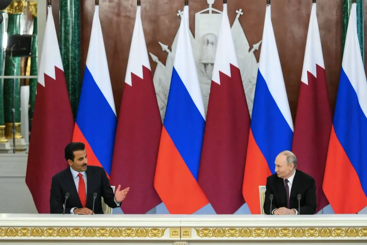 Встреча Владимира Путина и эмира Катара Тамима Бен Хамада Аль Тани. Обложка © ТАСС / POOL / Григорий Сысоев