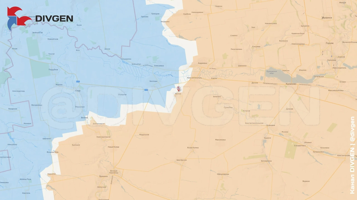 Карта СВО в Донецкой Народной Республике 2 апреля 2025 года. Освобождён населённый пункт Разлив. Фото © Telegram / DIVGEN 🚩 Карта СВО