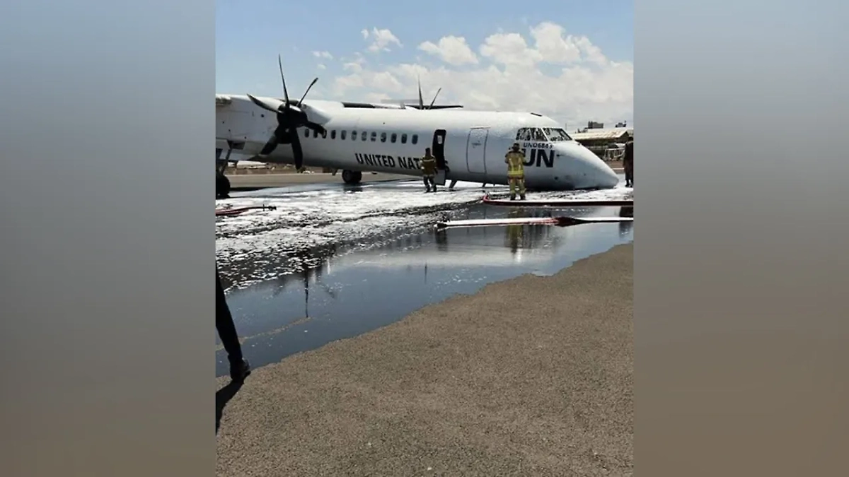 Самолёт ООН после аварийного приземления. Обложка © Х / Cirka news