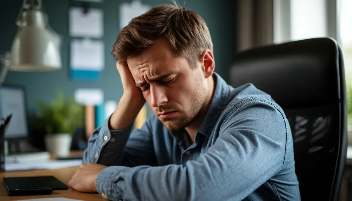 Грустный сотрудник сидит в офисе, потому что не работает в Life.ru. Обложка © Life.ru / Шедеврум