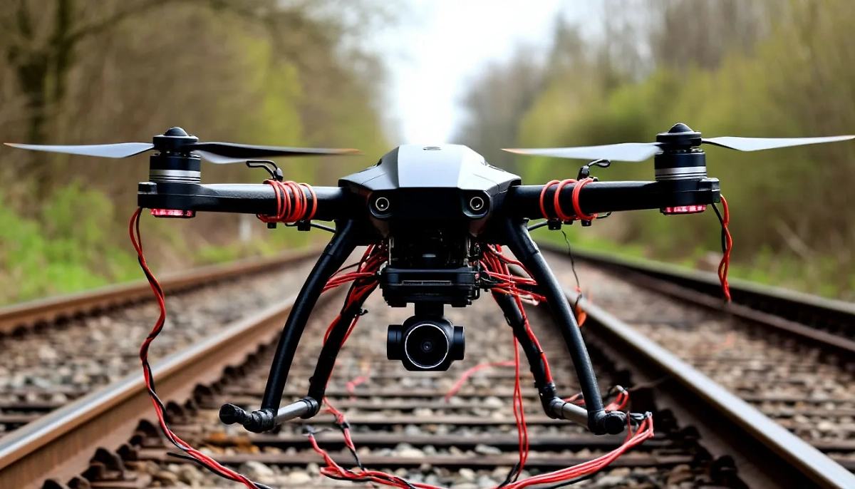 Фрагменты беспилотника повредили ж/д пути в Динском районе Кубани. Обложка © Life.ru / Шедеврум