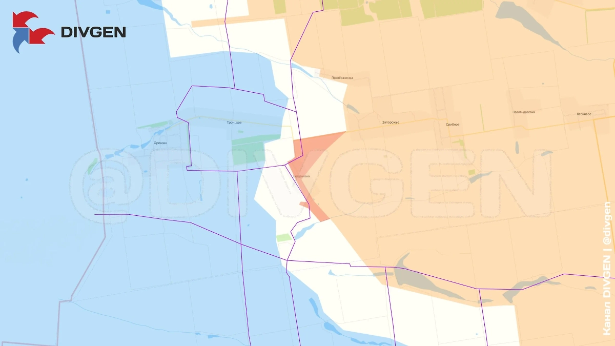 Карта СВО на 25 апреля 2025 года. ВС РФ освободили населённый пункт Богдановка северо-западнее Курахово в ДНР. Фото © Telegram / DIVGEN 🚩 Карта СВО