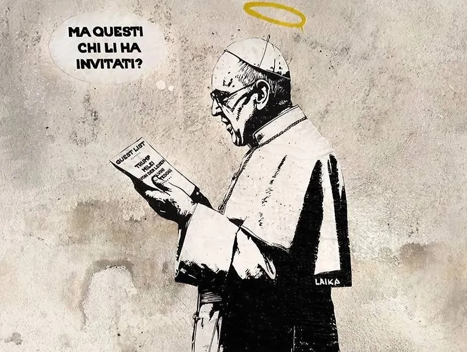 Стрит-арт с папой римским. Фото © X/ BDooher