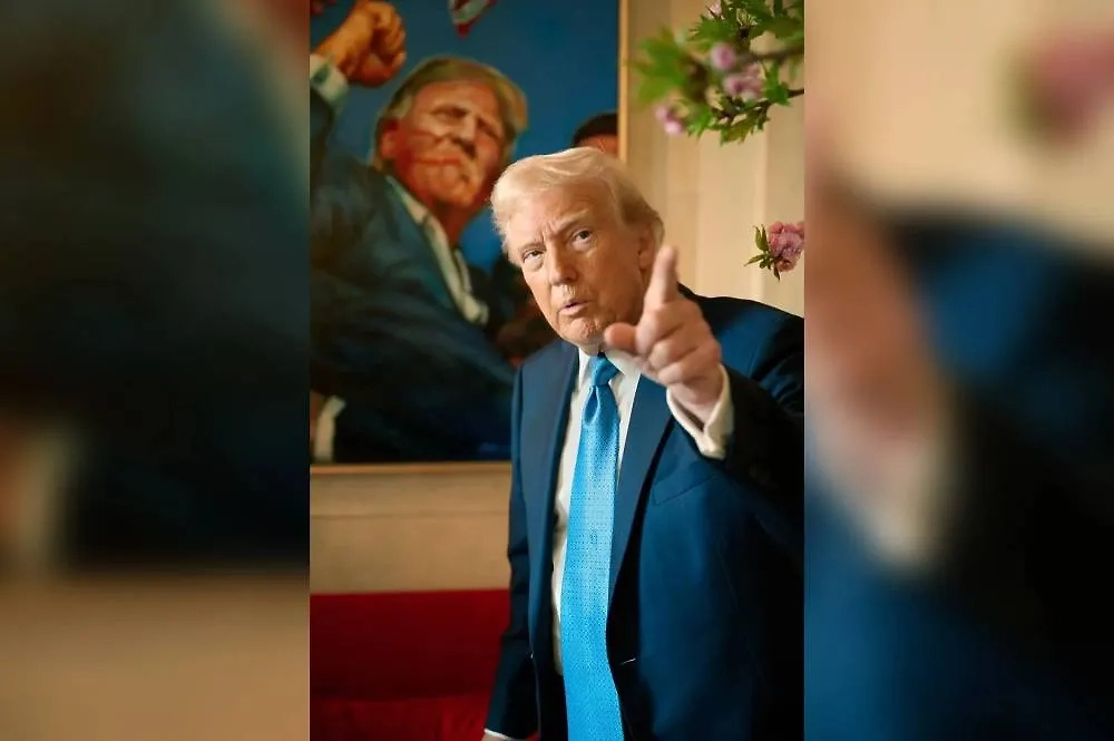 Дональд Трамп на фоне своего портрета. Обложка © X / clashreport