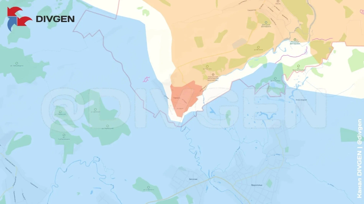 Карта СВО на 26 апреля 2025 года. ВС РФ освободили основную часть населённого пункта Горналь в курском приграничье. Фото © Telegram / divgen