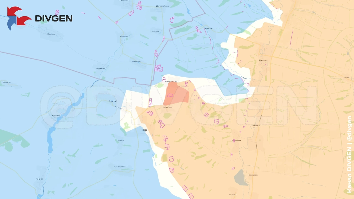 Карта СВО на 21 апреля 2025 года. До начала пасхального перемирия подразделениями группировки войск «Запад» на Краснолиманском направлении освобождён населённый пункт Новомихайловка. Фото © Telegram / DIVGEN 🚩 Карта СВО