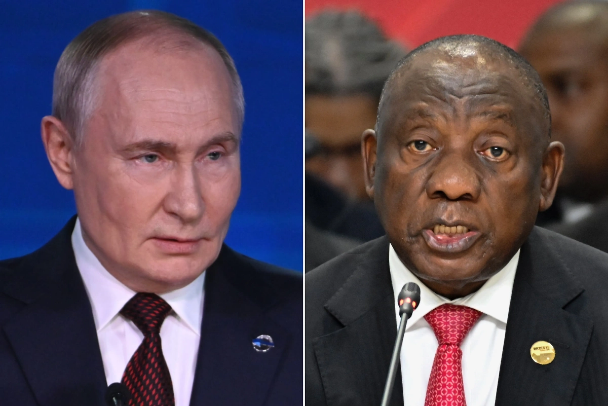 Президент России Владимир Путин и его коллега из ЮАР Сирилом Рамафосой. Обложка © Life.ru, © TACC / EPA
