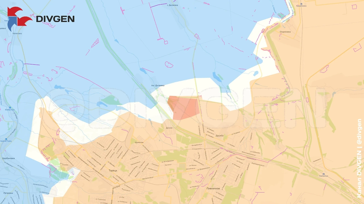 Карта СВО на 22 апреля 2025 года. Утром бойцам 4-й бригады в результате штурма на мотоциклах удалось продвинуться в районе посёлка Горького. Фото © Telegram / DIVGEN 🚩 Карта СВО