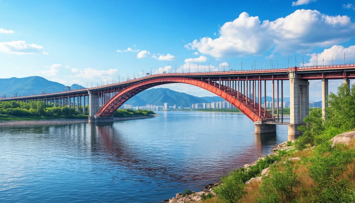 Мишустин по видеосвязи запустил строительство моста между РФ и КНДР . Обложка © Life.ru / Шедеврум