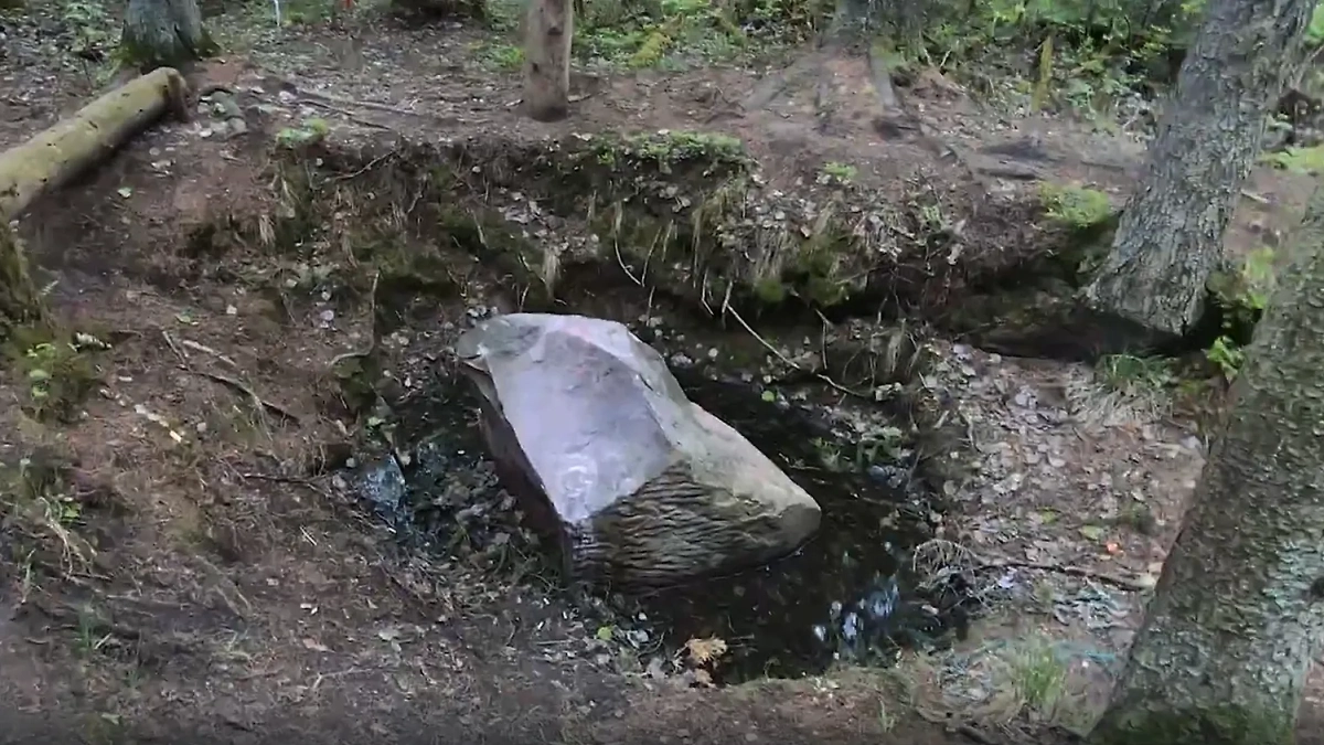 Змеиный камень около Шатуры — он исполняет желания, но и насылает полчища гадюк каждую весну. Фото © RuTube / Строительные Совпадения