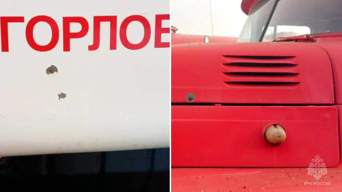 Пожарная часть подверглась атаке с БПЛА. Фото © Пресс-служба МЧС