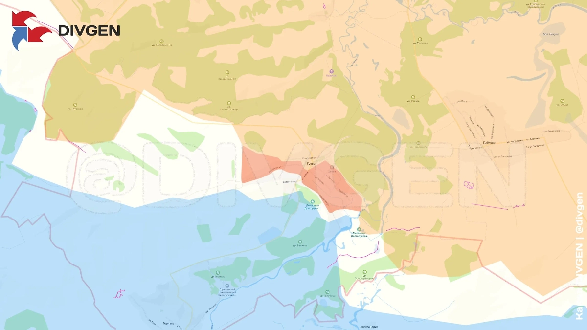 Карта СВО на 8 апреля 2025 года. ВС России практически освободили Гуево в Курской области. Фото © Telegram / divgen