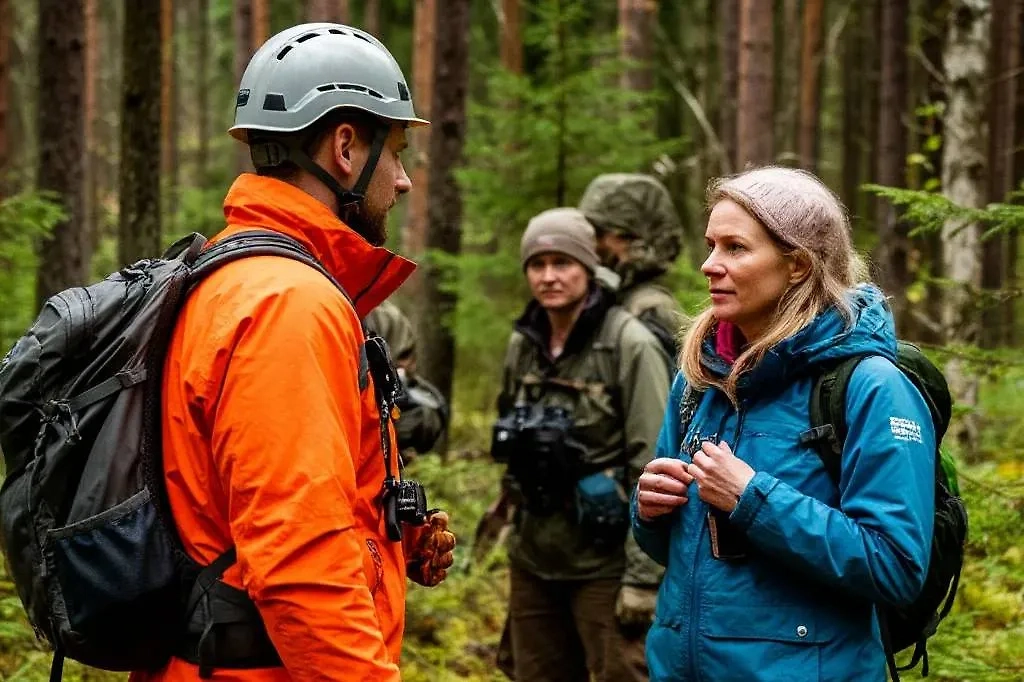 Волонтёры в составе поисковой группы в лесу. Обложка © Life.ru / Шедеврум