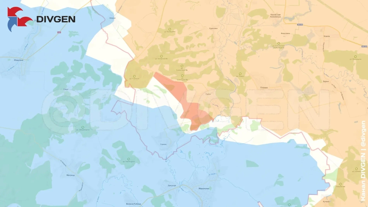 Карта СВО на 9 апреля 2025 года. Продвижение российских сил к селу Горналь Курской области. Фото © Telegram / divgen
