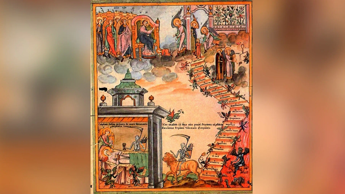 Воздушные мытарства — для нашей греховной души это способ очиститься. Такой «карантин». Смерть святой Феодоры и видения мытарств души (Лубок, XIX век) Фото © Wikipedia 