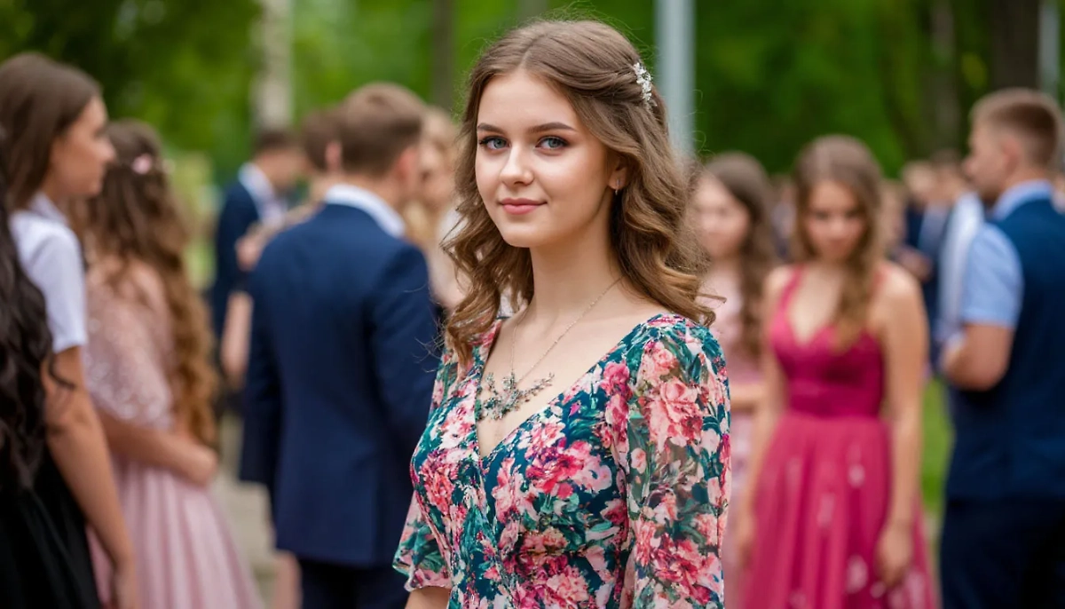 Ура, на дворе снова 2011-й: цветочные принты на выпускном-2025. Фото © «Шедеврум»