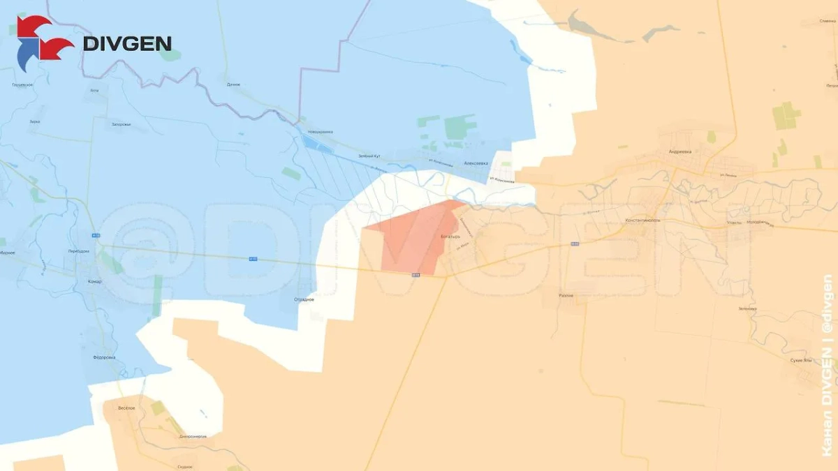 Карта зоны СВО на 19 мая 2025 года. Освобождён населённый пункт Богатырь. Фото © Telegram / divgen