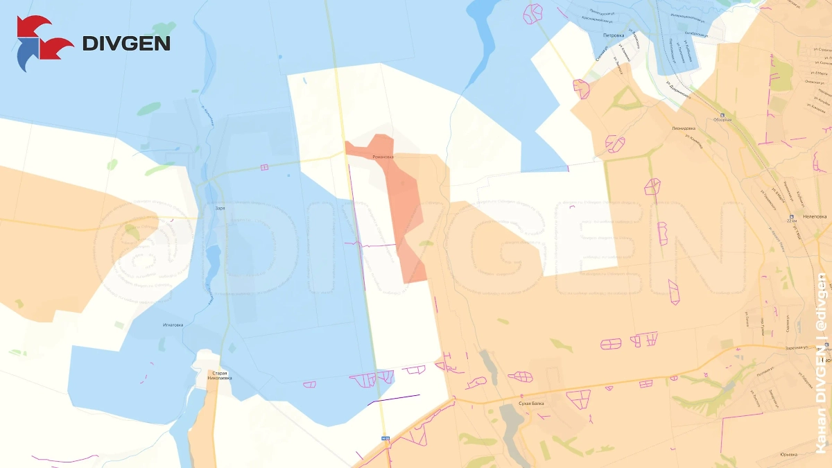 Карта СВО на 20 мая 2025 года. ВС РФ освободили Романовку на Константиновском направлении. Фото © Telegram / DIVGEN 🚩 Карта СВО