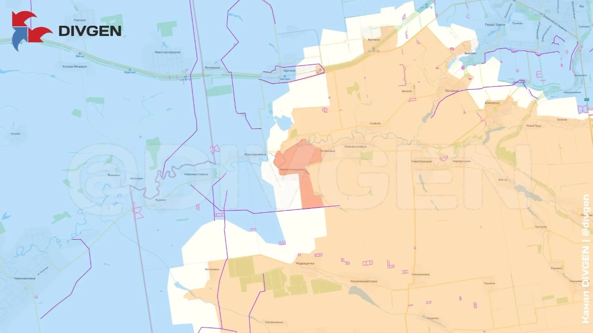 Карта СВО на 12 мая 2025 года. ВС РФ освободили Новоалександровку в ДНР. Фото © Telegram / divgen