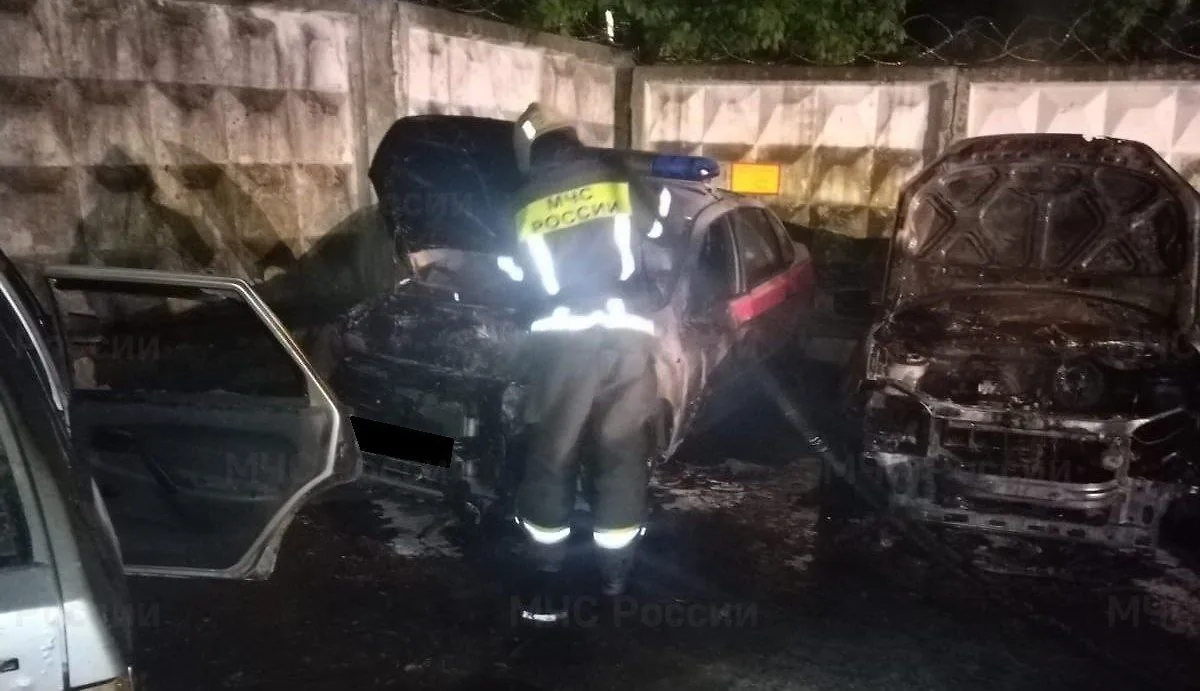 Учительница из Калуги сожгла пять машин. Фото © Telegram / МЧС России