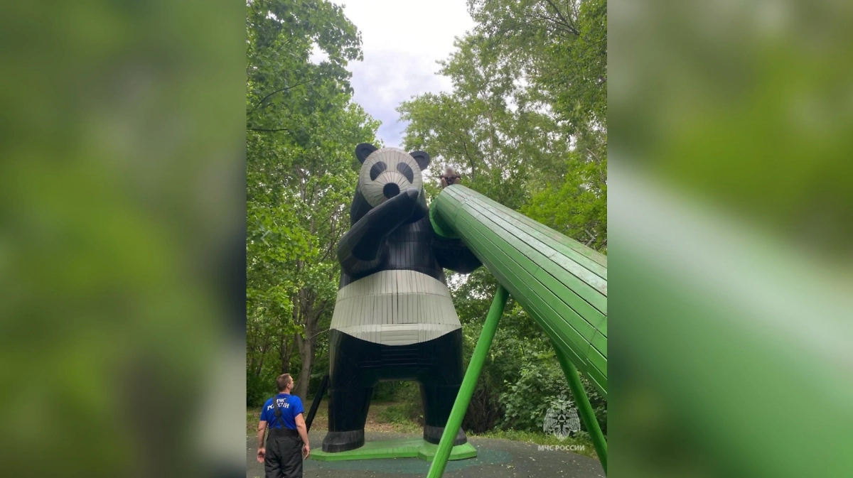 Горка с пандой, которая не покорилась юному москвичу. Фото © VK / МЧС России
