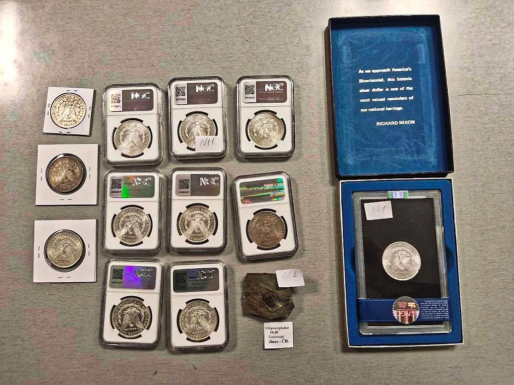 Серебряные монеты и трилобит. Обложка © Пресс-служба ФТС