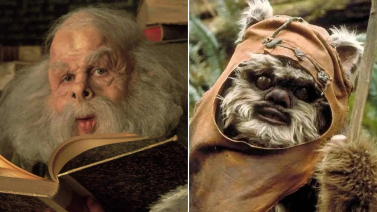 Уорвик Дэвис запомнился по роли учителя истории магии. Фото © Кадр из фильма «Гарри Поттер и Тайная комната», режиссёр Крис Коламбус, сценаристы Стивен Кловз, Дж.К. Роулинг / Kinopoisk, © Кадр из фильма «Звёздные войны: Эпизод 6 — Возвращение Джедая», режиссёр  Ричард Маркуанд, сценаристы Лоуренс Кэздан, Джордж Лукас / Kinopoisk 