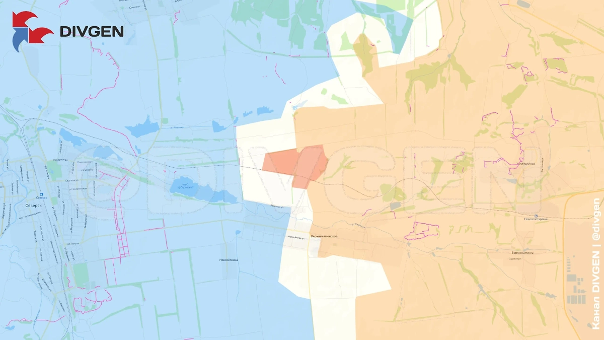 Карта СВО на 21 мая 2025 года. Северское направление. Штурмовые группы продвигаются севернее Верхнекаменского. Фото © Telegram / DIVGEN 🚩 Карта СВО