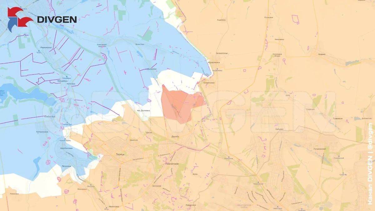 Карта СВО на 31 мая 2025 года. ВС РФ продвигаются к Дылеевке. Фото © Telegram / divgen