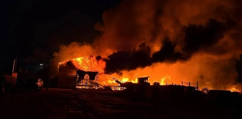 Пожар на ООО «Новаторский ЛПК». Фото © VK / Администрация Великоустюгского округа