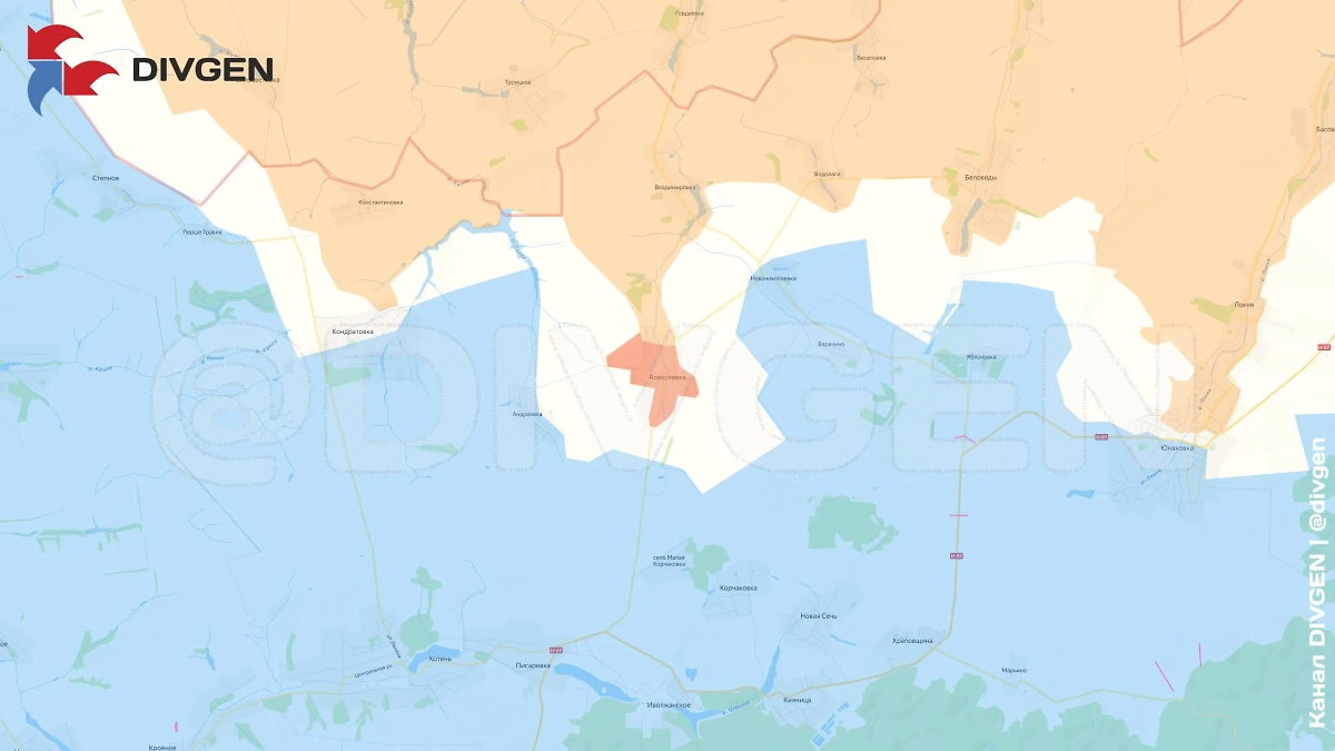 Карта СВО на 1 июня 2025 года. ВС РФ освободили Алексеевку в Сумской области. Фото © Telegram / DIVGEN 🚩 Карта СВО
