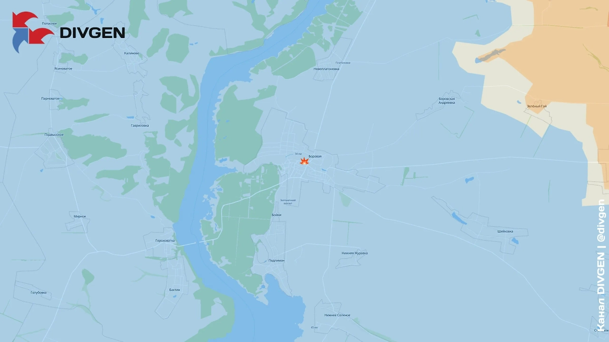 Карта СВО на 5 мая 2025 года. Авиаудар с применением ФАБ-500 по пункту временной дислокации боевиков 3-й ОШБр ВСУ в н.п. Боровая Харьковской области. Фото © Telegram / DIVGEN 🚩 Карта СВО