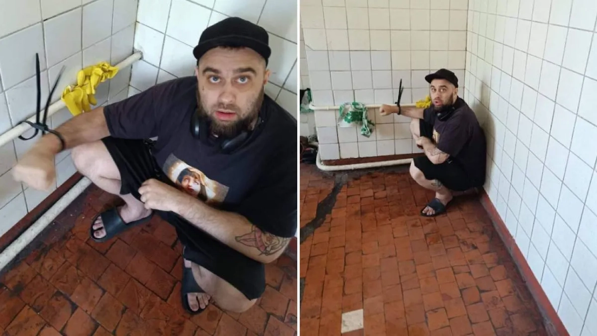 Мобилизованного приковали к батареи в туалете. Фото © Facebook (признан экстремистской организацией и запрещён на территории Российской Федерации) / daryna.otchenashenko