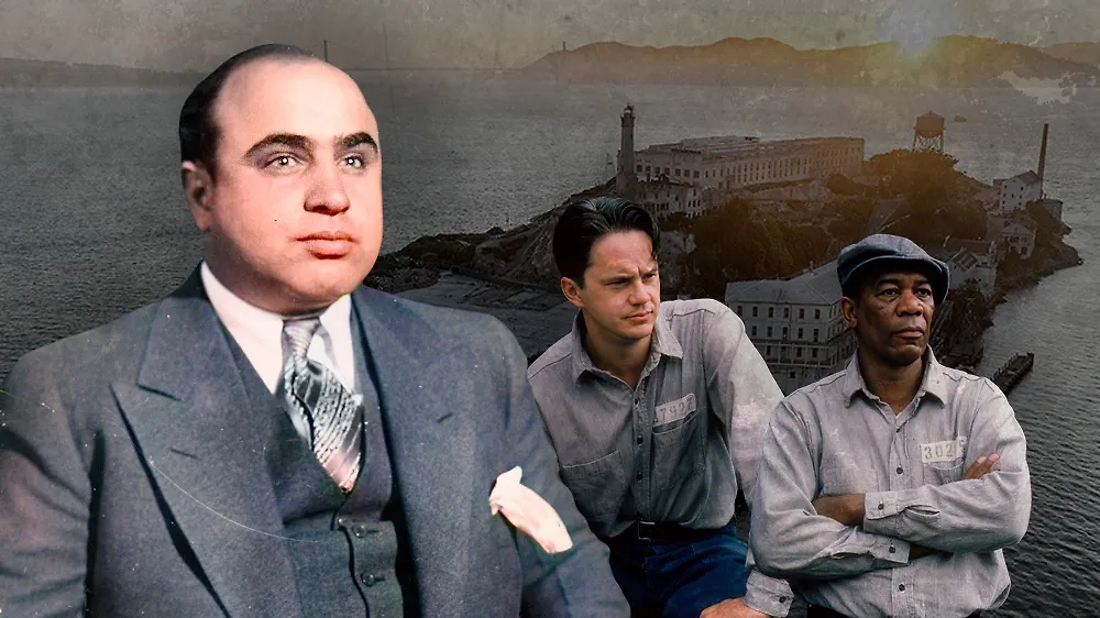 Тюрьма Алькатрас — одна из самых известных в мире. Коллаж © Life.ru. Фото © ТАСС / АР / Noah Berger, Wikipedia / Chicago Bureau, Кадр из фильма «Побег из Шоушенка», режиссёр Фрэнк Дарабонт, сценарист Стивен Кинг / Kinopoisk