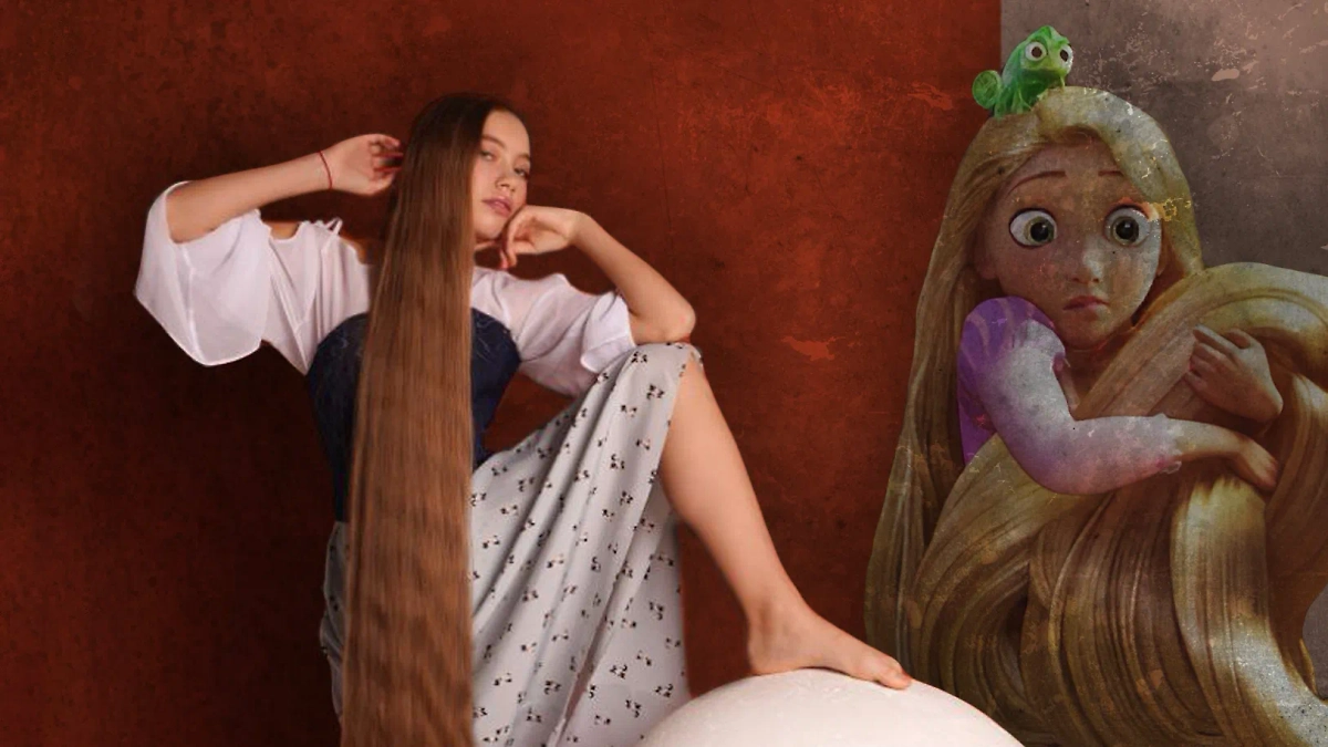 «Российская Рапунцель»: 16-летняя школьница отрастила волосы длиной почти два метра. Коллаж © Life.ru. Фото из личного архива Арины Саяповой