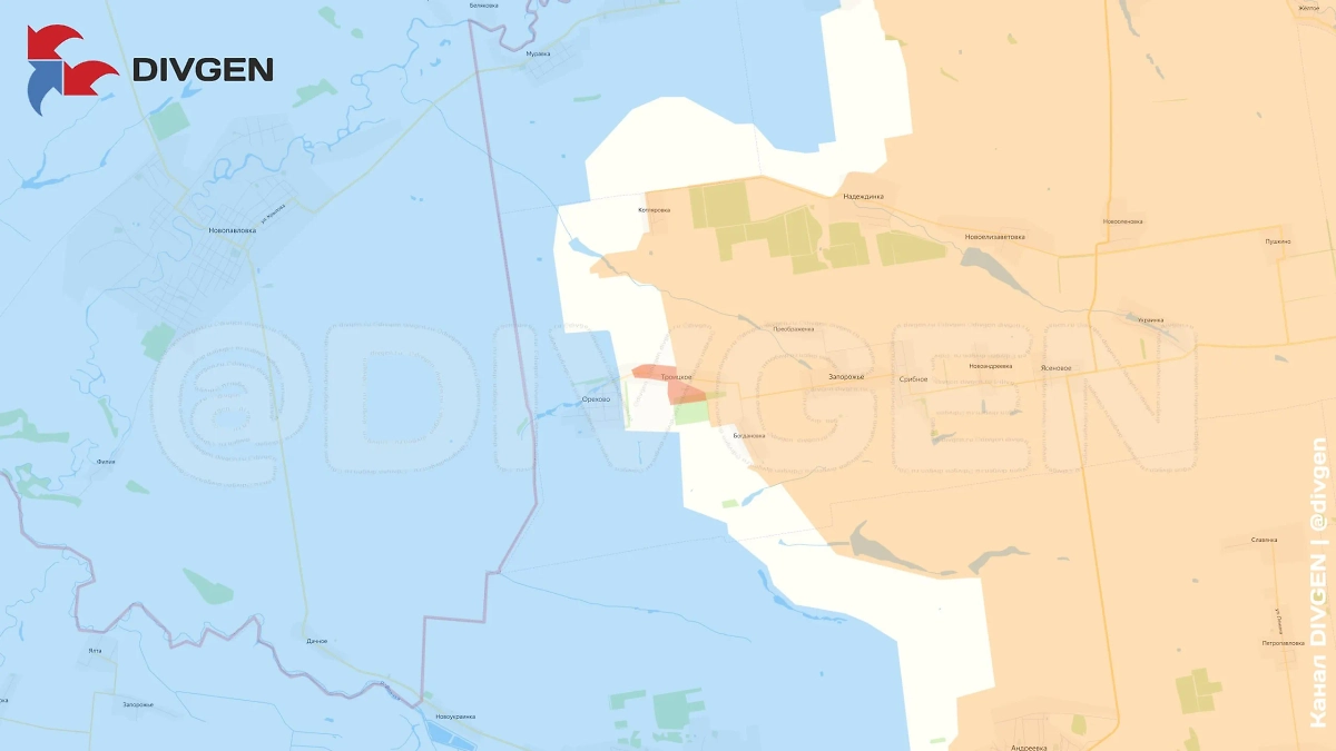 Карта СВО на 9 мая 2025. ВС РФ до начала перемирия освободили Троицкое в ДНР. Фото © Telegram / DIVGEN 🚩 Карта СВО