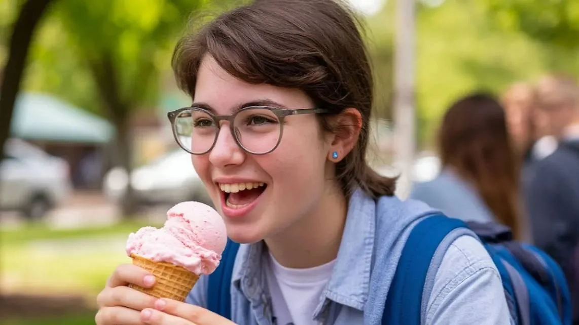 Школьница ест мороженое. Обложка © «Шедеврум» / Life.ru