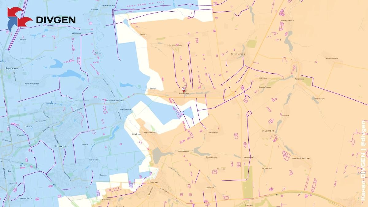 Карта СВО на 16 июня 2025 года. Армия России освободила Ульяновку (Малиновку). Фото © Telegram / DIVGEN 🚩 Карта СВО