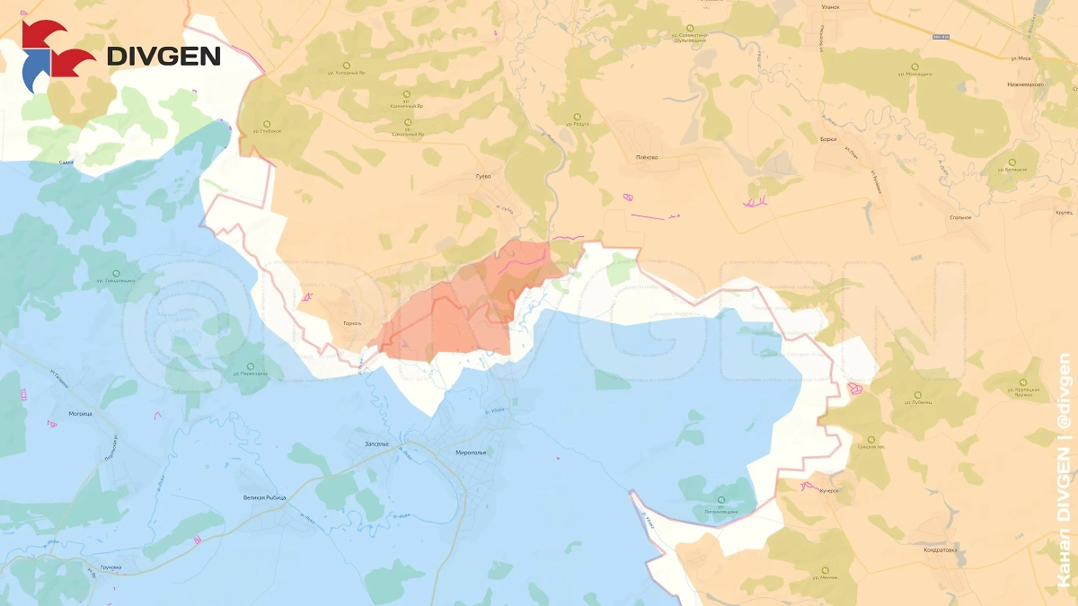 Карта СВО на 16 июня 2025 года. Армия России наступает в Сумской области со стороны курского приграничья. Фото © Telegram / DIVGEN 🚩 Карта СВО