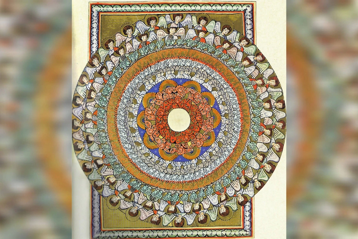 Во-первых, Хильдегарда считала, что мир — это сфера. Во-вторых, мир находится внутри Бога — она это даже нарисовала. Фото © Wikipedia 