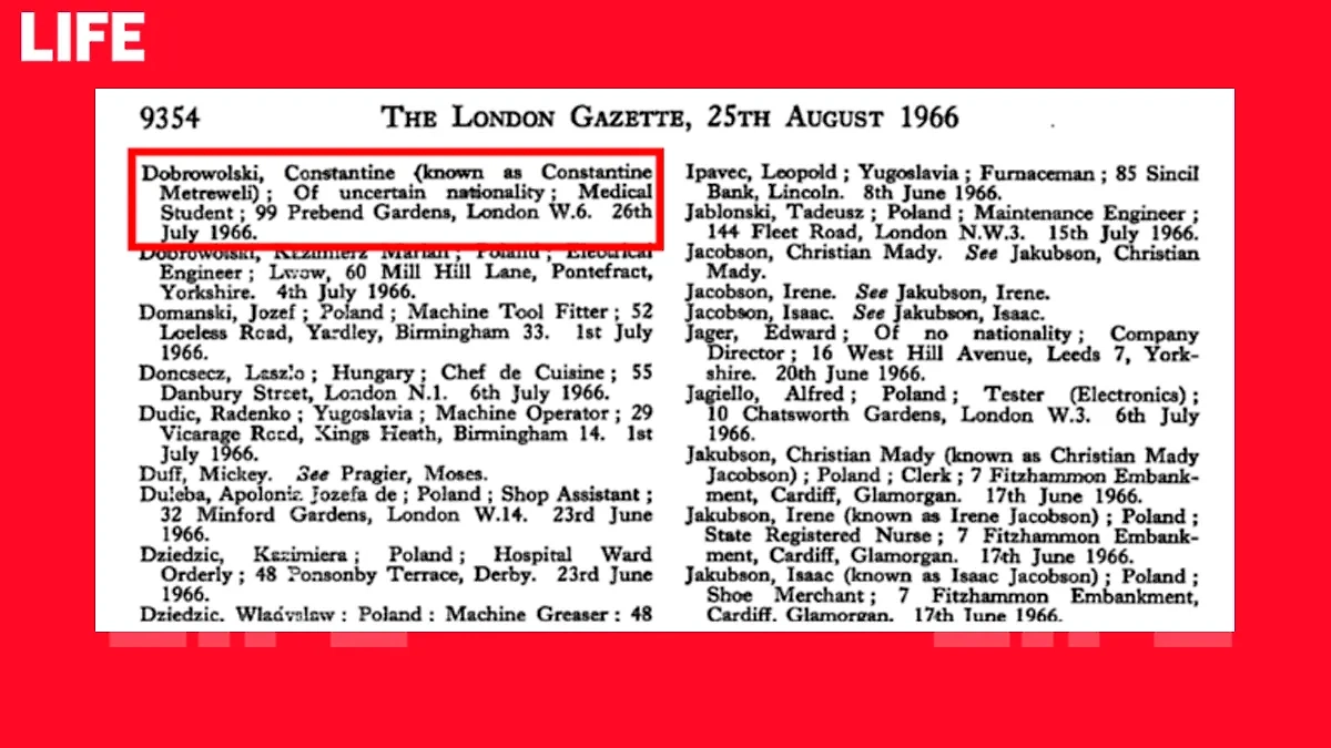 Отец Блейз Метревели до натурализации в англичанина был Константином Добровольским. Фото © thegazette.co.uk