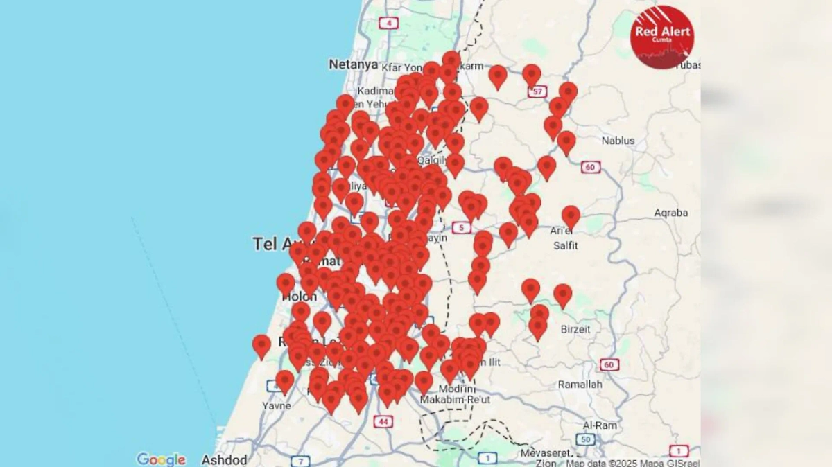 Воздушная тревога в Израиле, включая Тель-Авив. Карта 18 июня 2025 года. Фото © Telegram / Портфель Генштаба