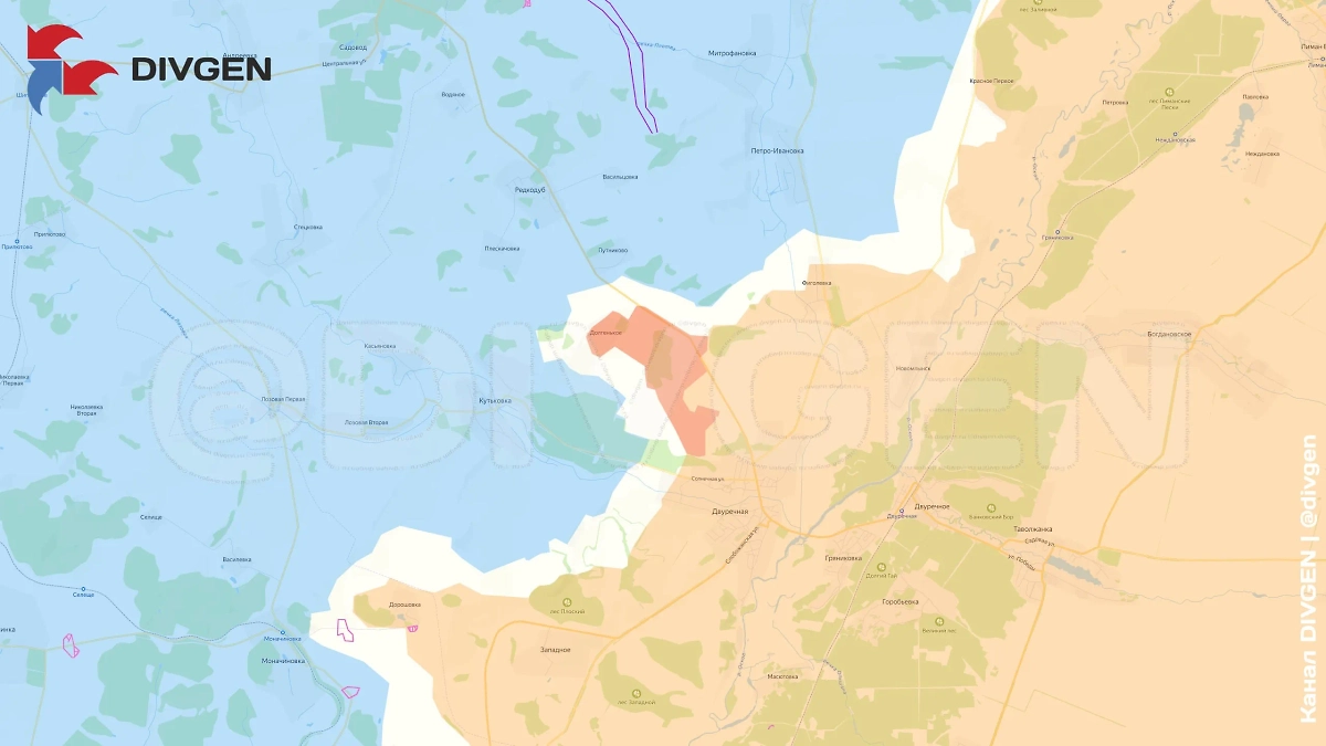 Карта СВО на 19 июня 2025 года. ВС РФ продвинулись на Двуречанском участке, выбив противника из района села Долгенького. Фото © Telegram / DIVGEN 🚩 Карта