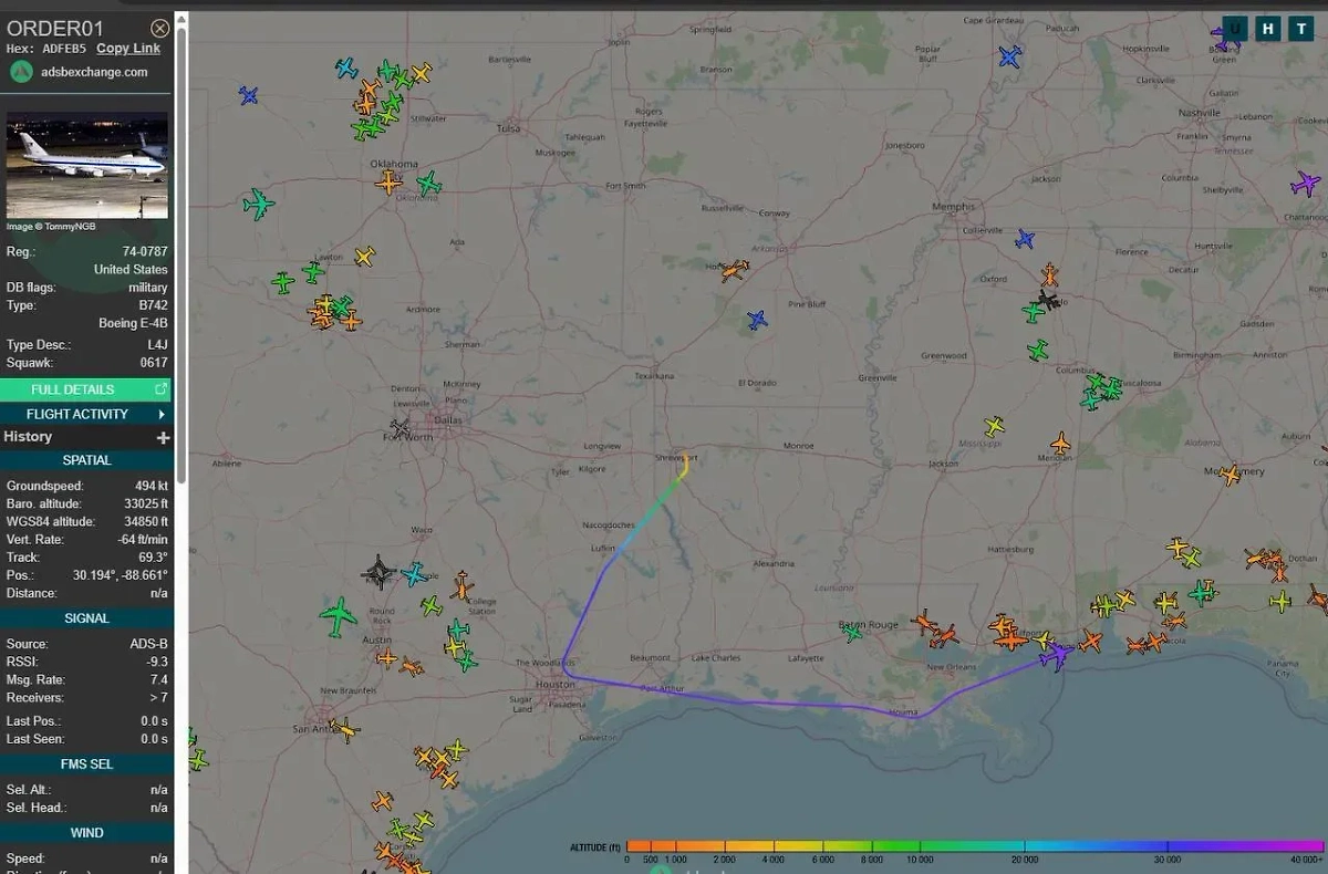 Маршрут «Самолёта Судного дня» Boeing E-4B. Фото © X / RealNews2020
