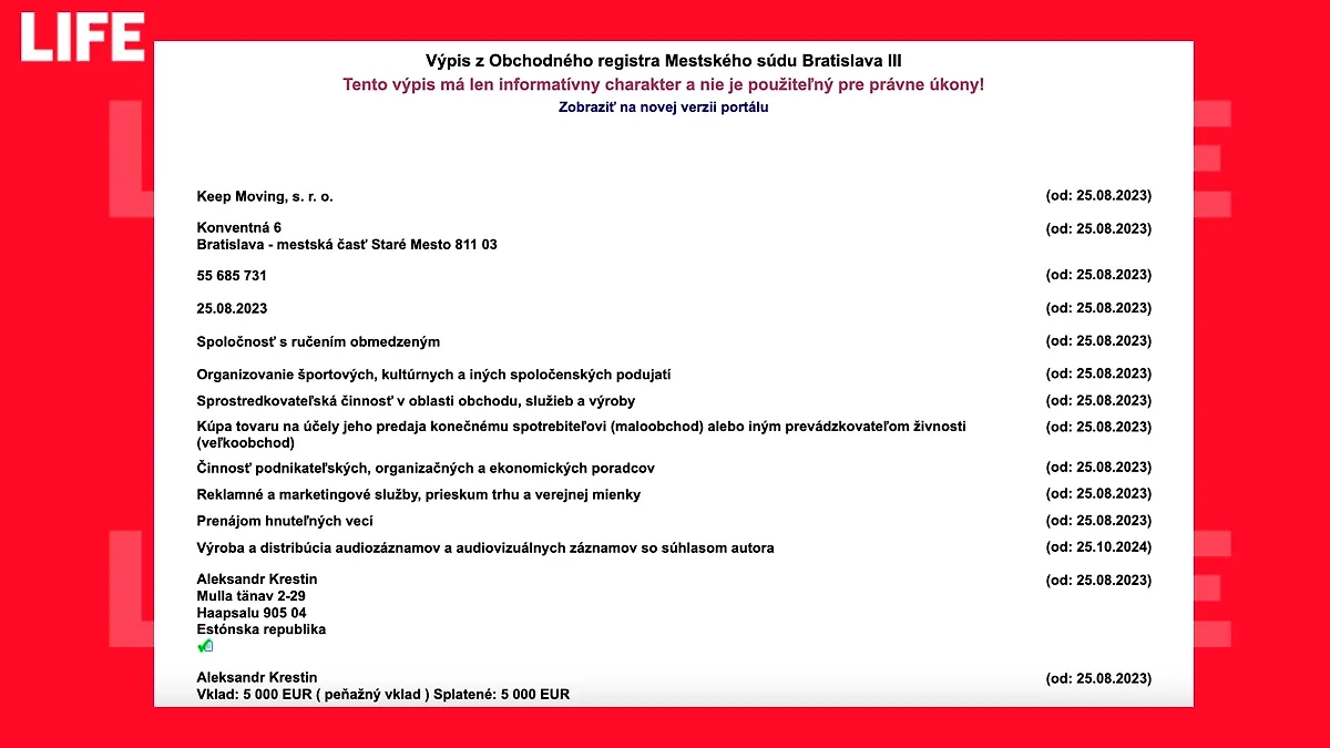 Словацкий бизнес-реестр чётко даёт ответ, кто владелец фирмы, продающей билеты на Би-2. Фото © Реест юридических лиц Республики Словакии