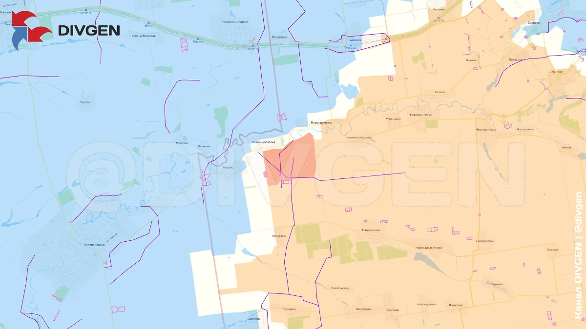 Карта СВО на 11 июня 2025 года. Штурмовые группы вышли к южной окраине Новониколаевки. Фото © Telegram / divgen