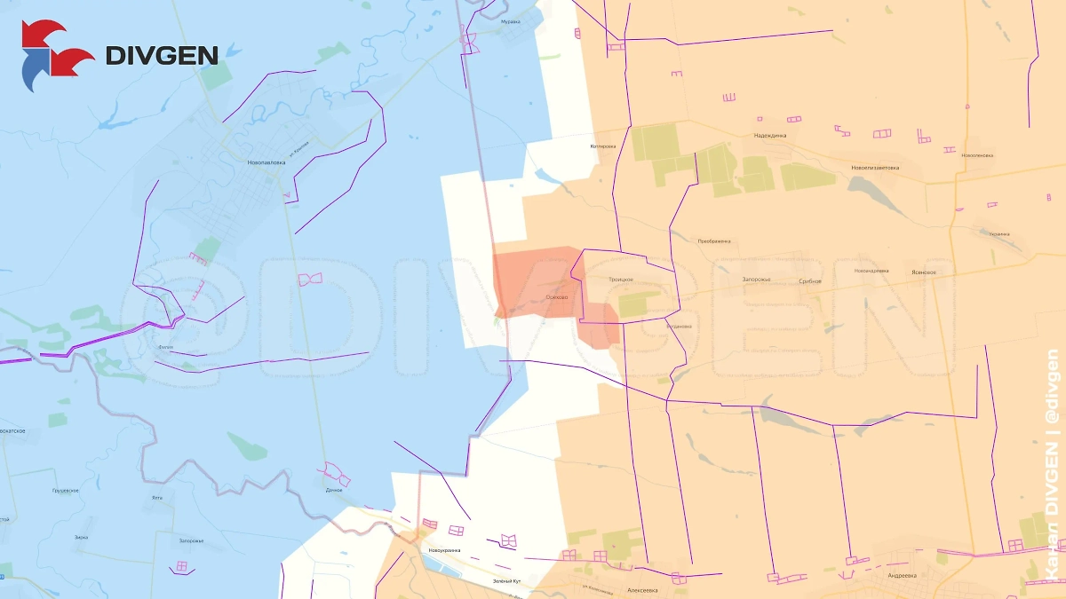 Карта СВО на 13 июня 2025 года. Армия России освободила Петровское (Орехово). Фото © Telegram / DIVGEN 🚩Карты СВО